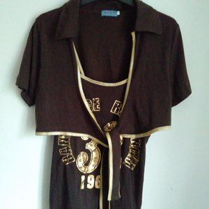 Sexy tank top and crop Jacket brown and gold colour